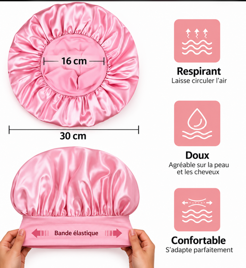 Bonnet en satin rose, 30 cm de diamètre, bande élastique